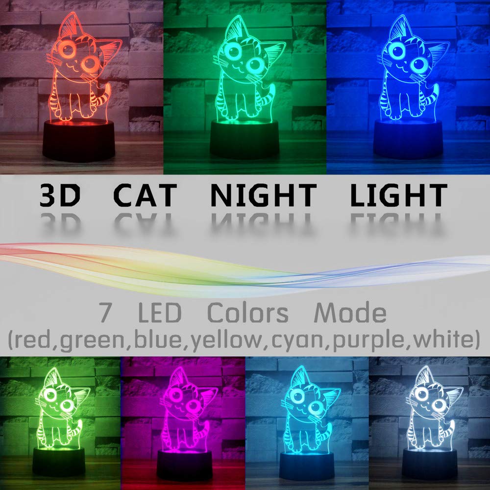 i-CHONY Cat Gift Night Light with touch control for quick color pick