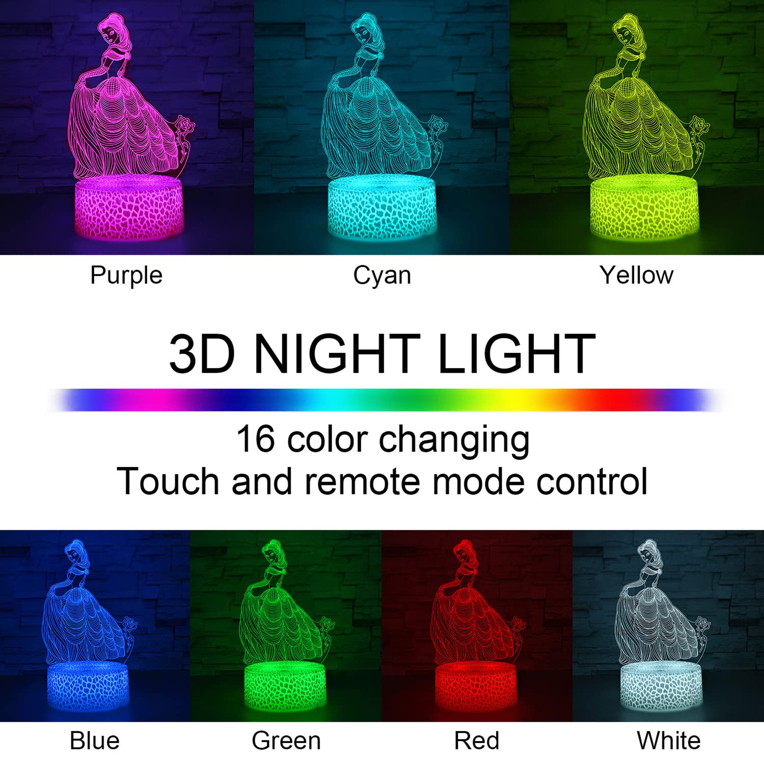 i-CHONY princess night light with remote control for easy color changes