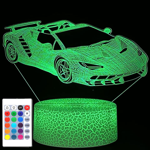 i-CHONY Sport Car Night Light acrylic panel showing the striking 3D car illusion for kids' rooms