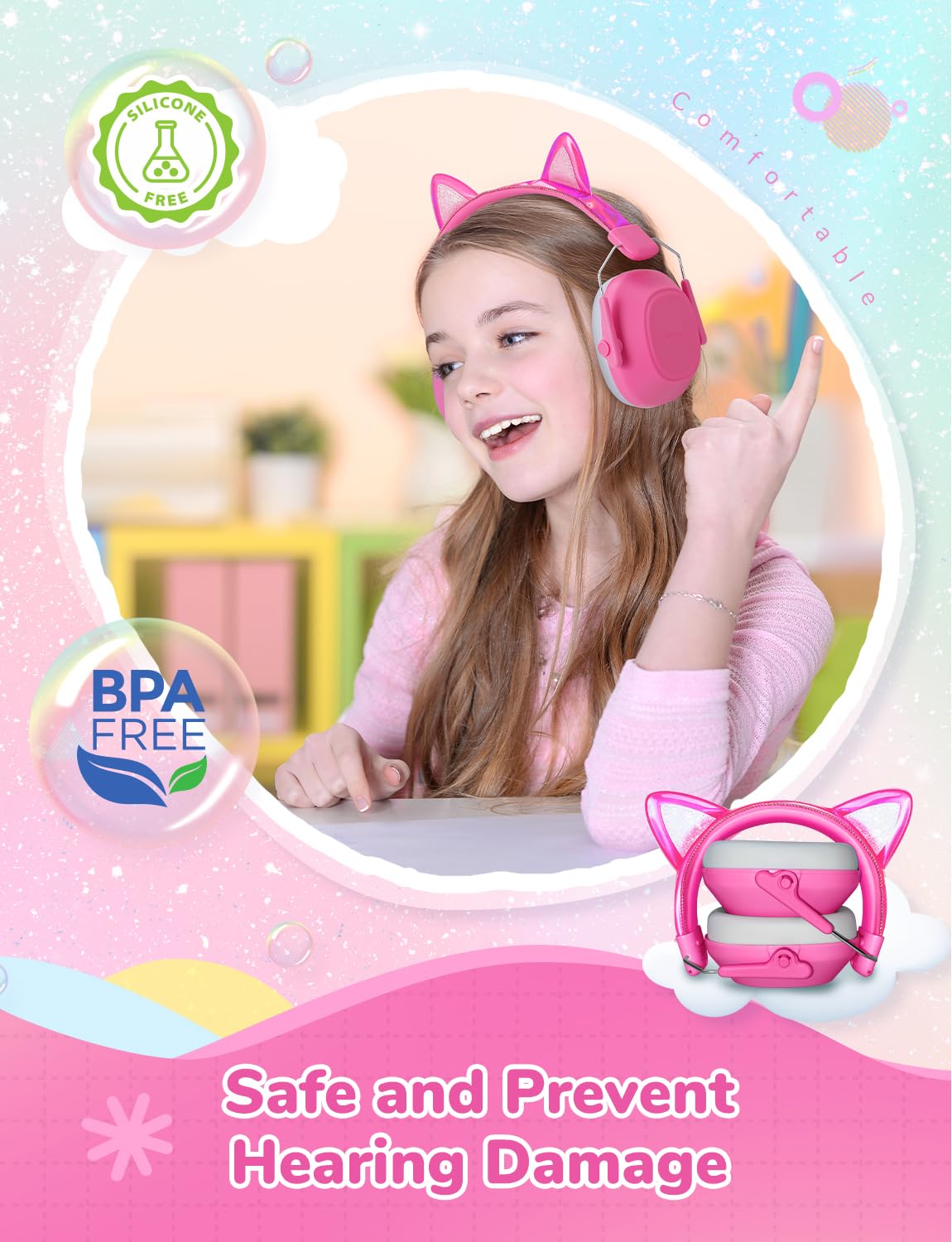 iClever EM01 29 dB SNR kids earmuffs provide reliable noise protection.