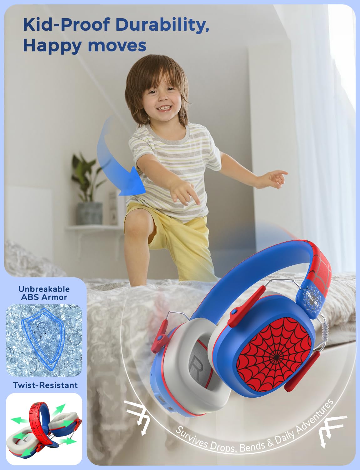 iClever headphones durable ABS shell withstands drops and daily use.