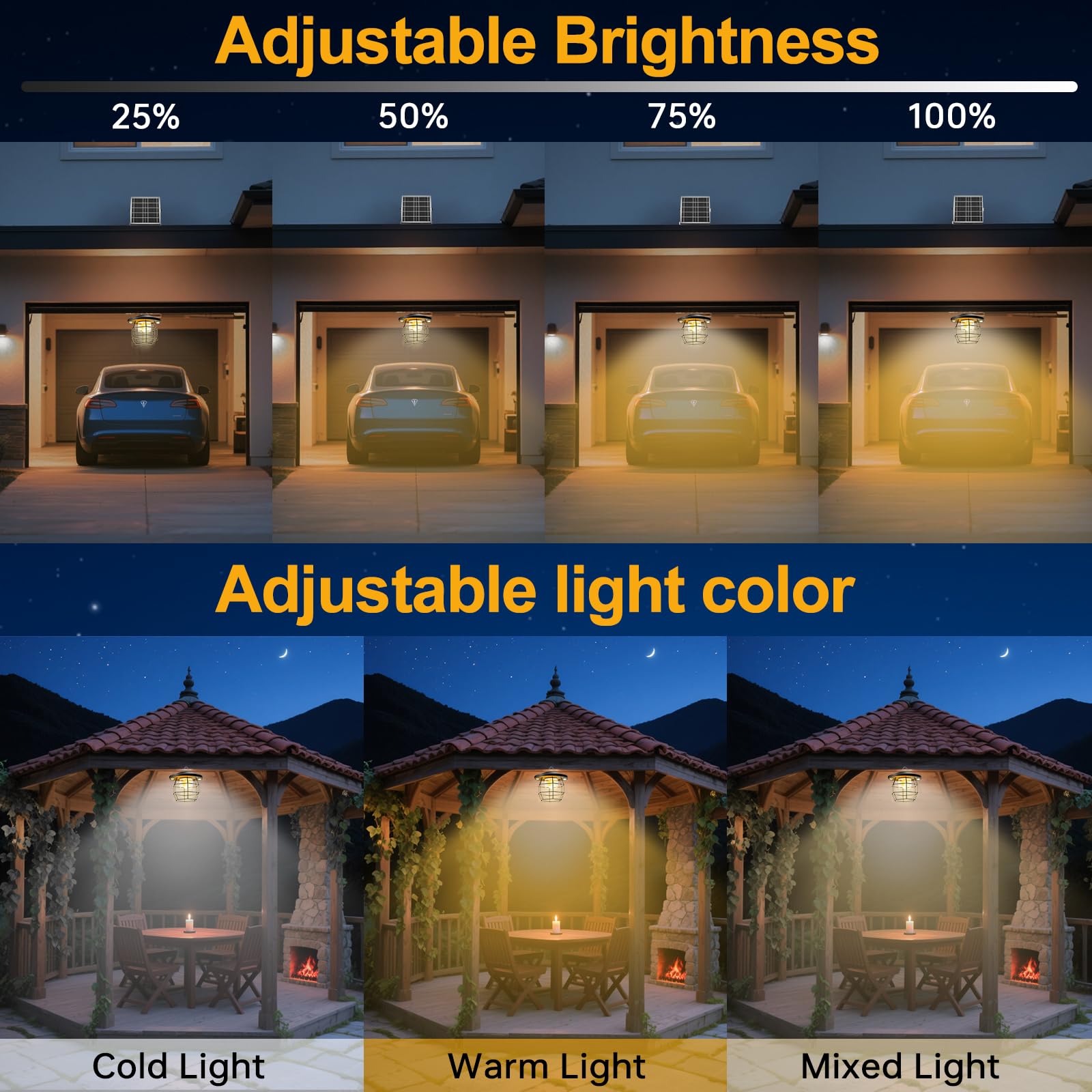 ICOFRU Solar Shed Light color options provide warm, cold, or mixed tones.