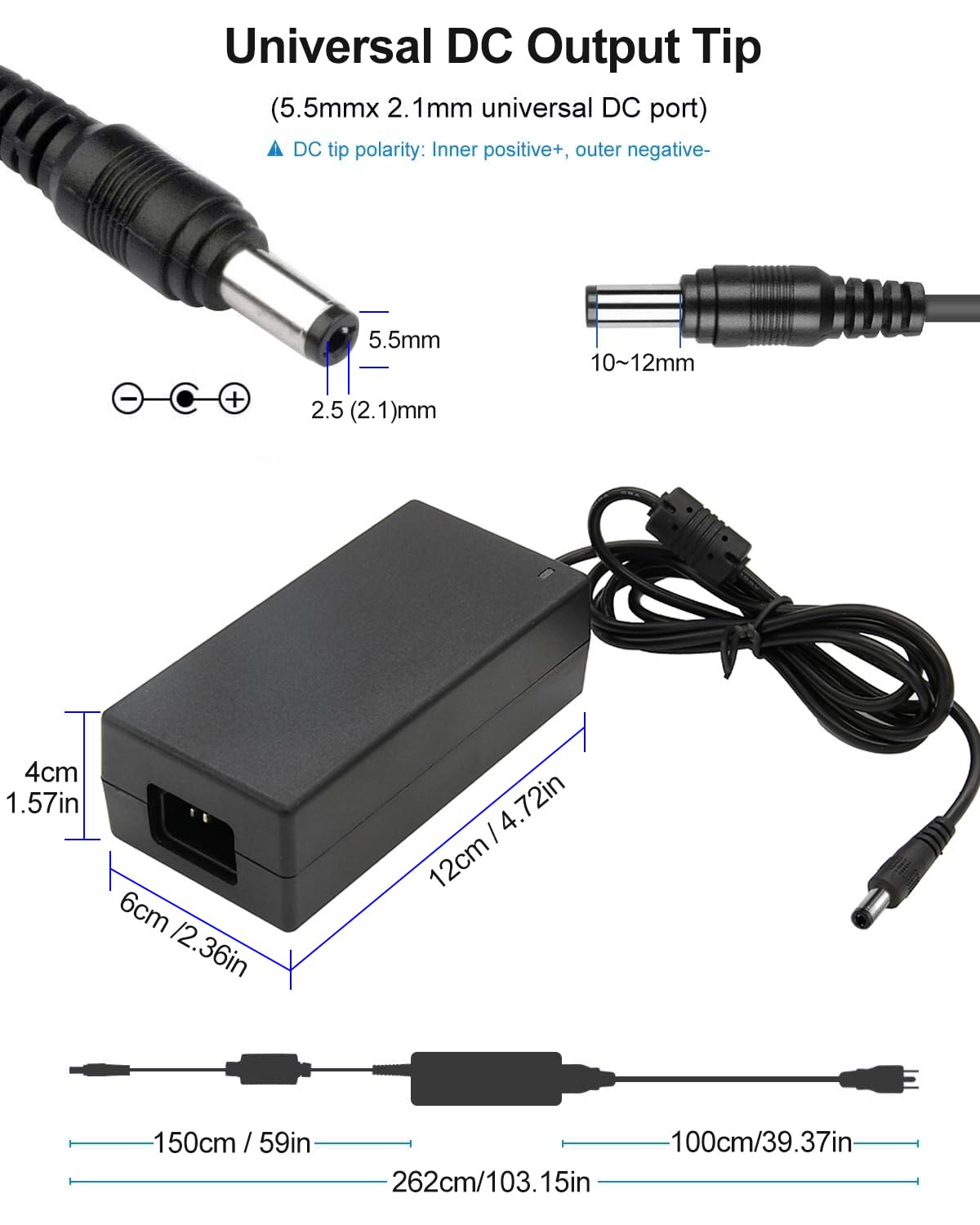 iCreatin 24V power supply includes AC cord for ready-to-use setup