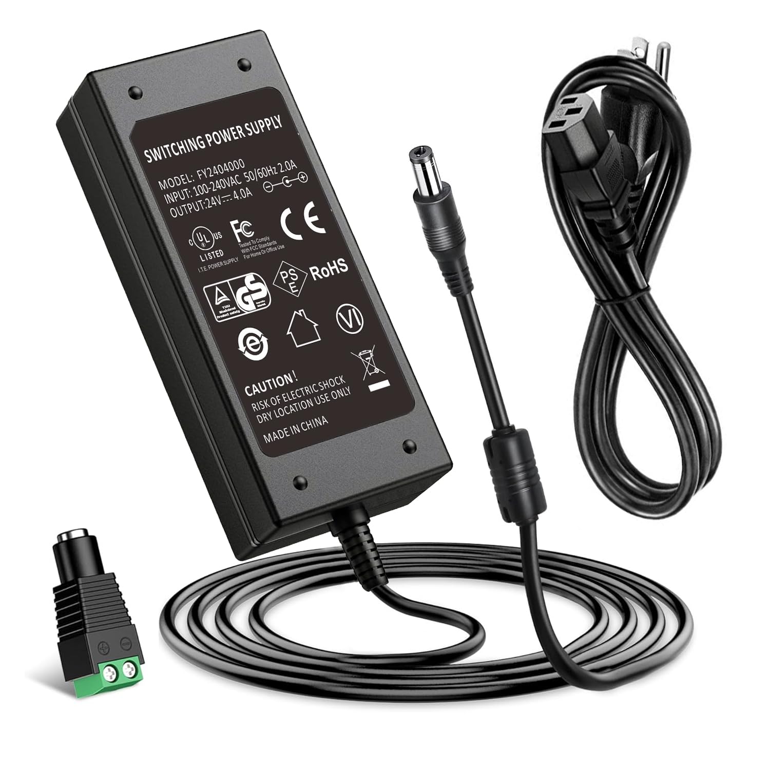 iCreatin 24V 96W power supply front view powering LED strips with stable output