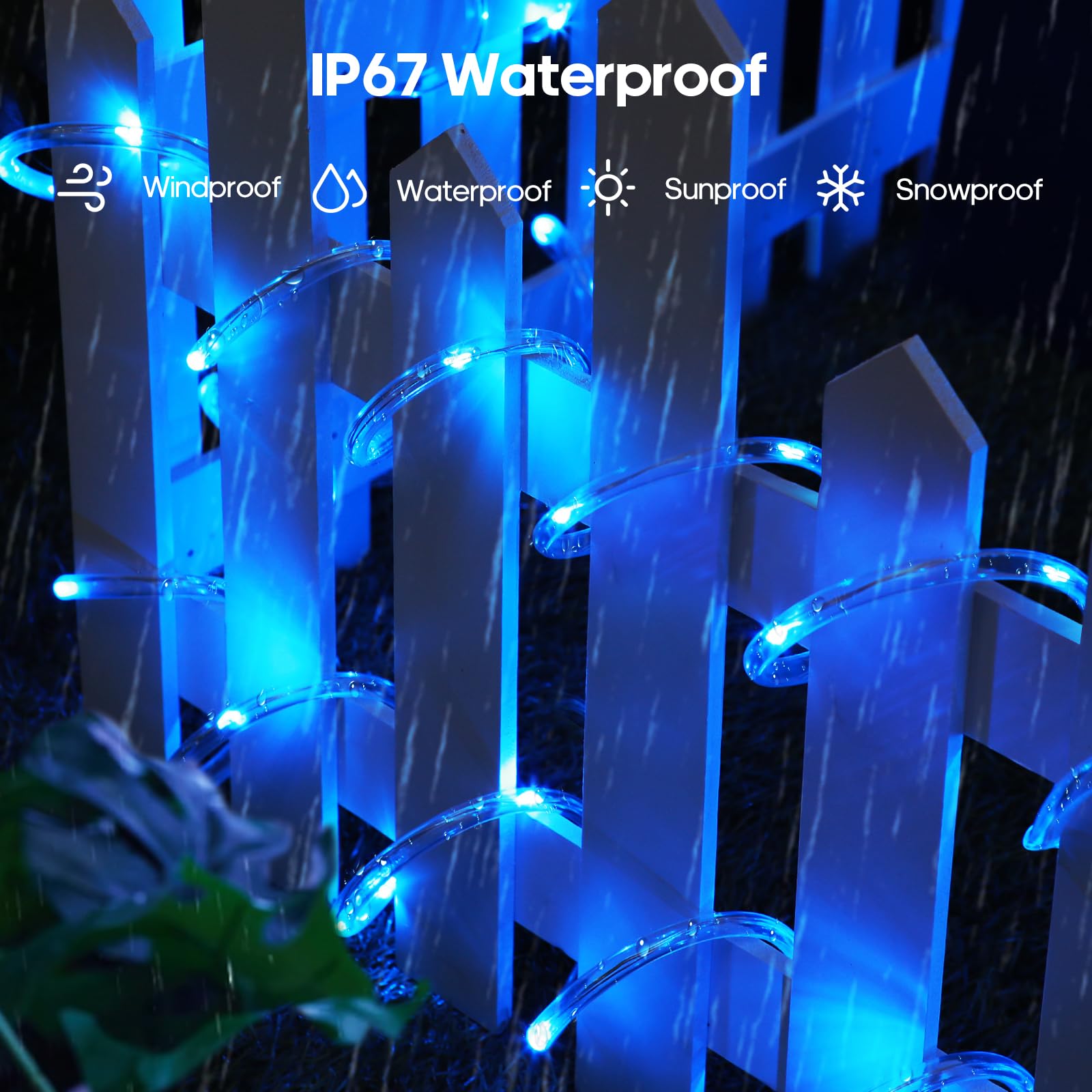 ICRGB blue rope lights with 8 modes for party-ready effects.