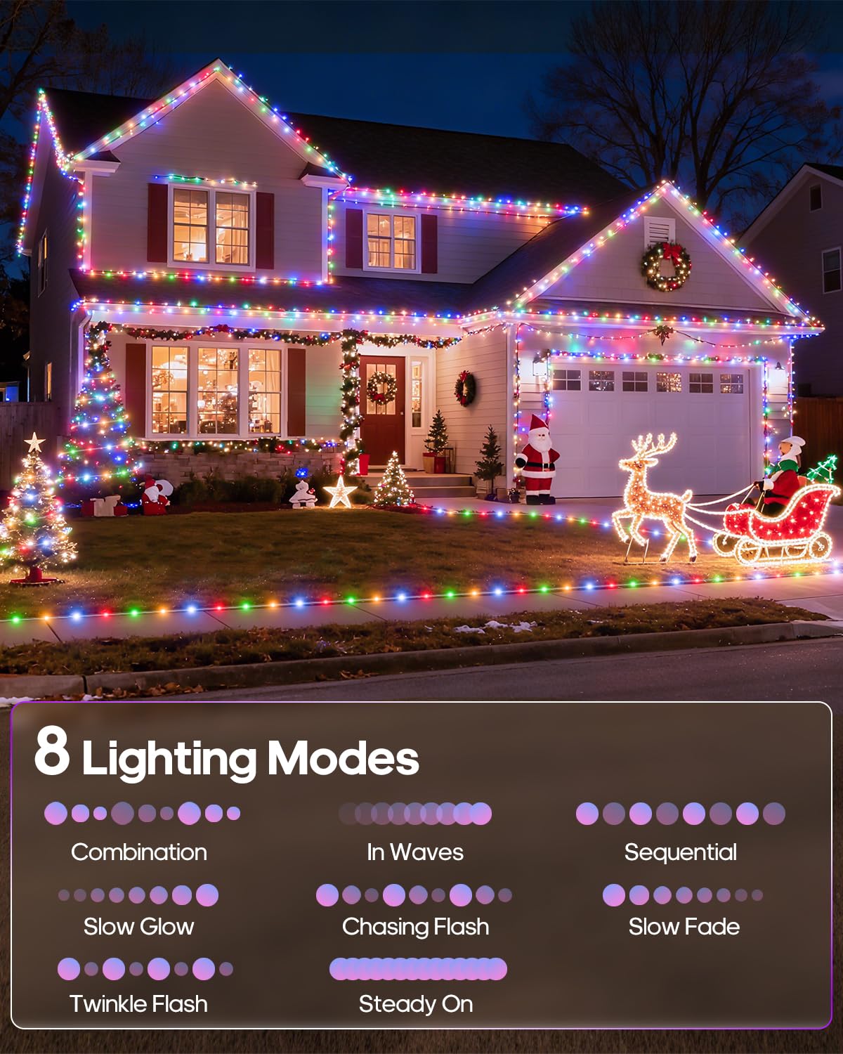 ICRGB outdoor decoration on trampoline and yard for festive ambiance.