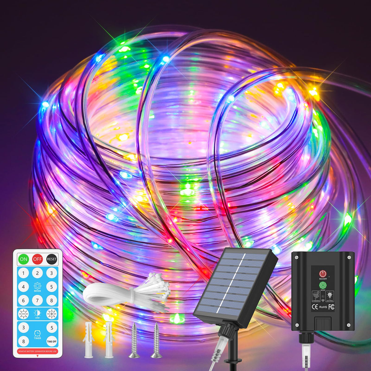 ICRGB trampoline lights solar panel close-up showcasing eco-friendly charging.