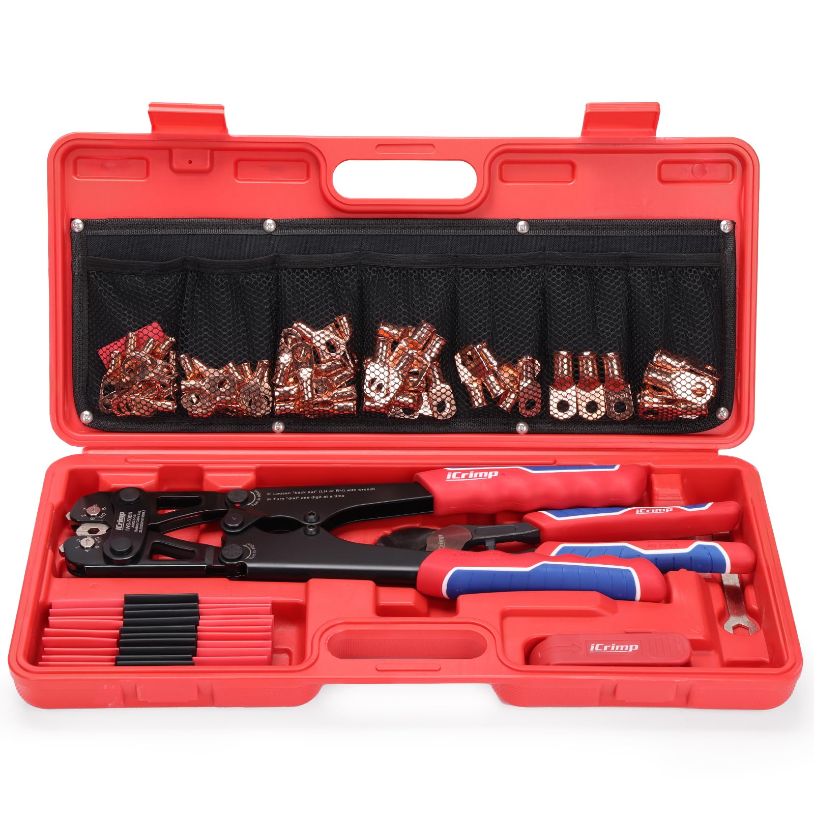 iCRIMP battery crimping tool kit for 8-1/0 AWG lugs enables quick, reliable connections.