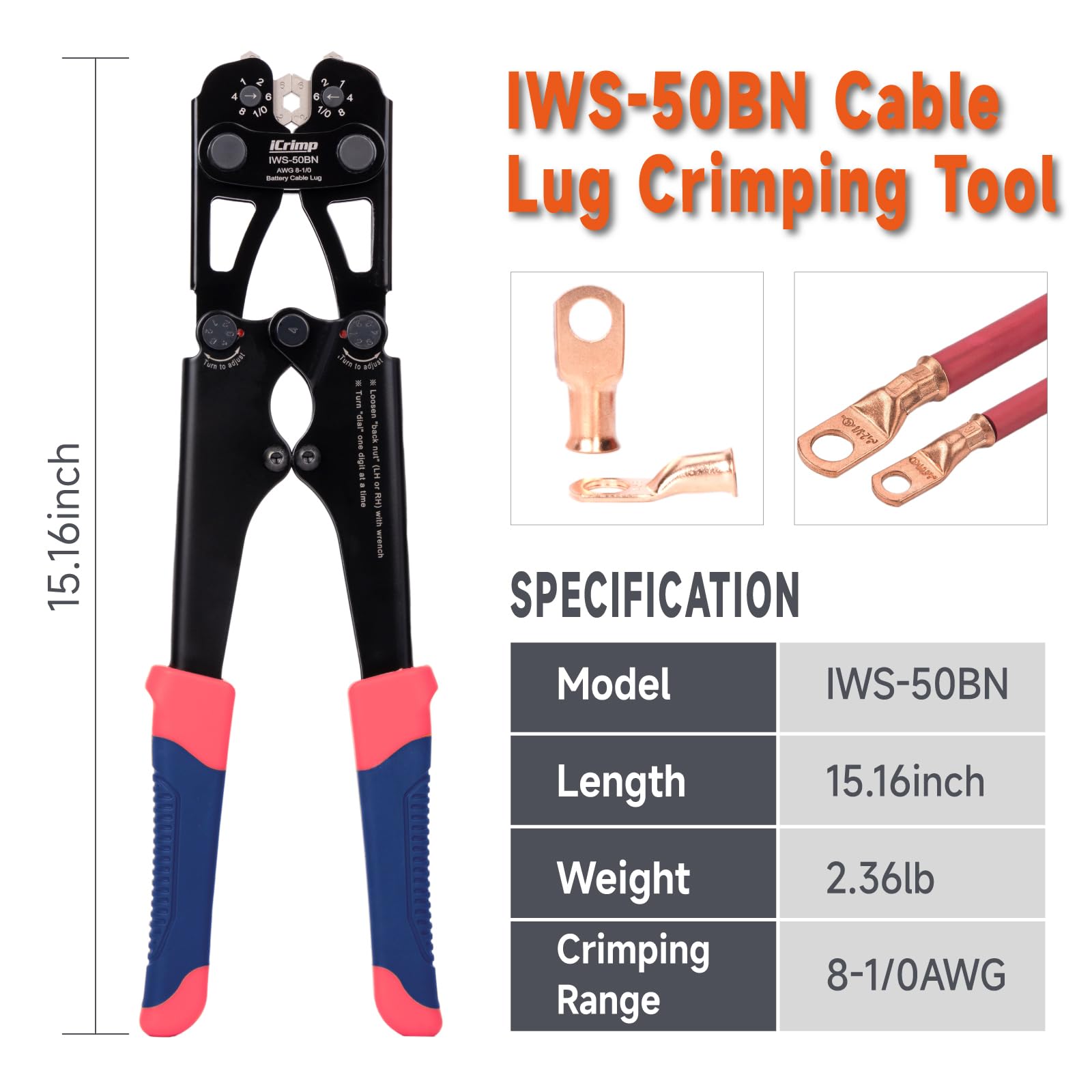 iCRIMP tool with 6 AWG jaw enabling tight connections on copper and aluminum lugs