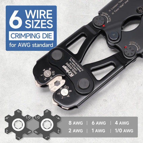 iCRIMP clearly printed dimensions show AWG size for easy parts matching.