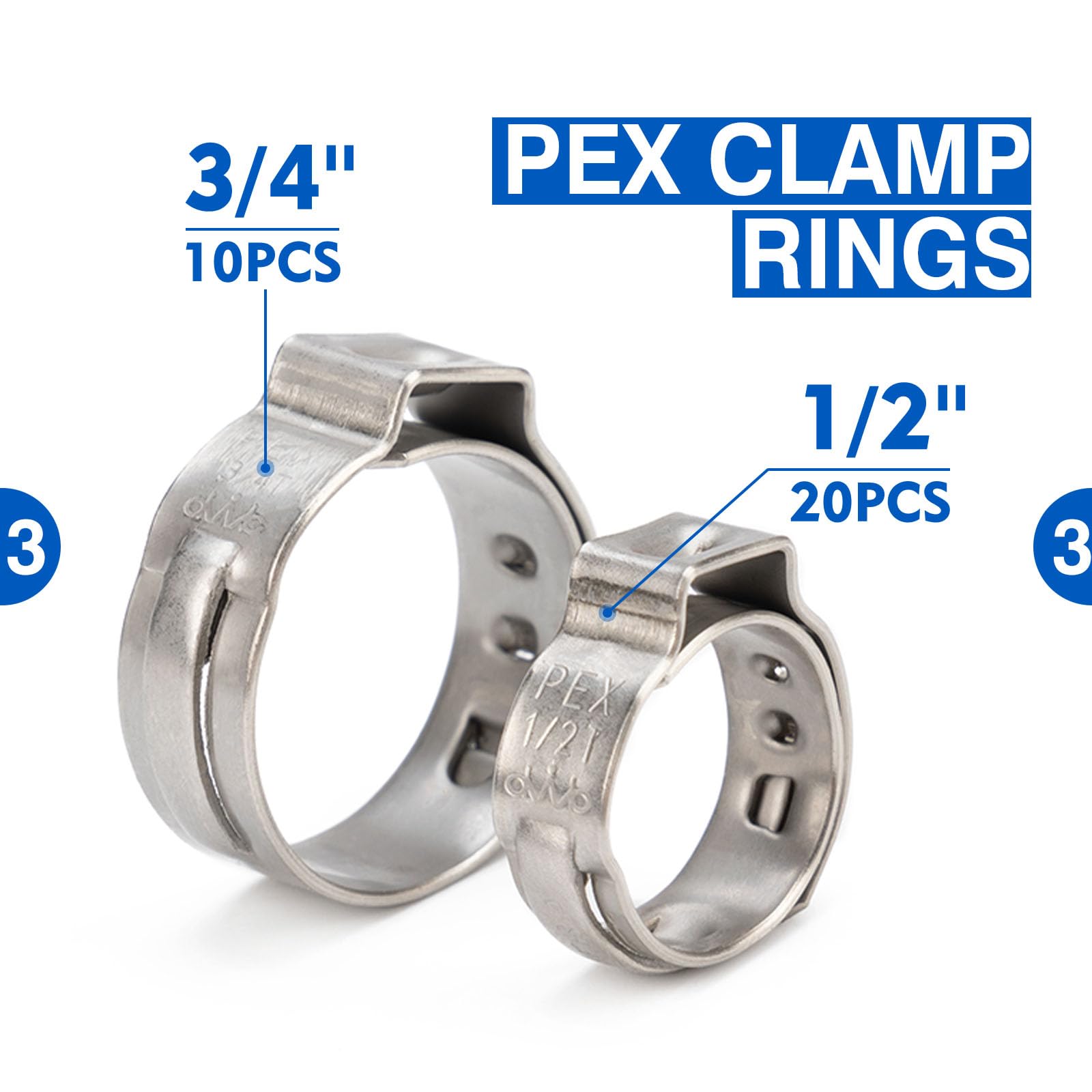 iCRIMP PEX clamp rings three-quarter-inch 10-pack deliver corrosion-resistant strength.