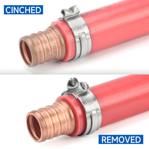 iCRIMP PEX clamp tool in use demonstrates fast, tool-assisted clamp installation.