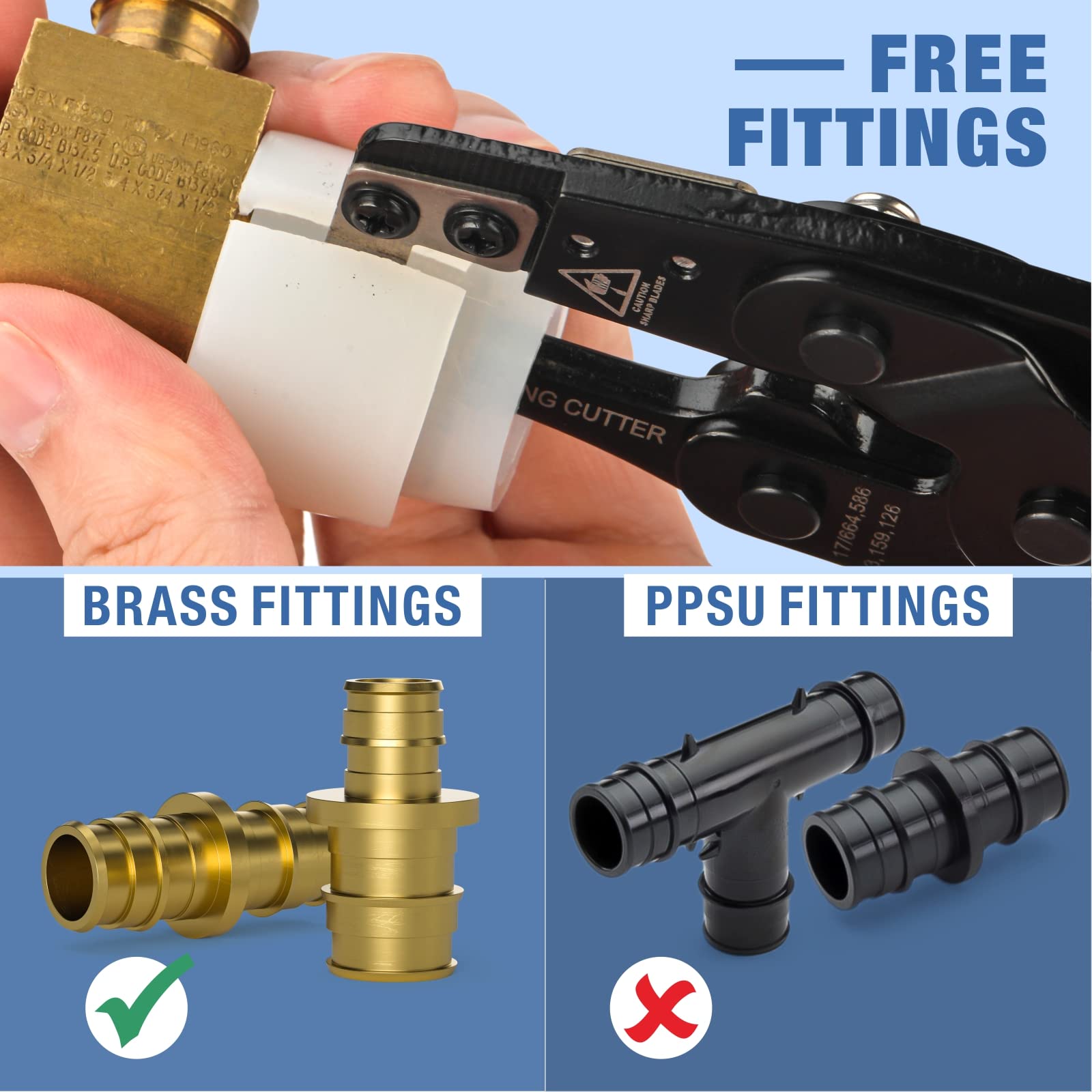 iCRIMP PEX tool made of wear-resistant steel with spare blades for extended use.