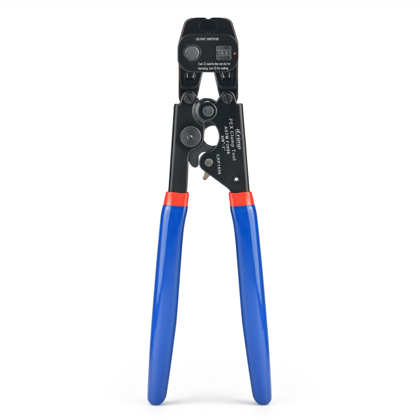 iCRIMP ratchet PEX cinch-remove tool ready for 3/8 to 1-inch clamps.