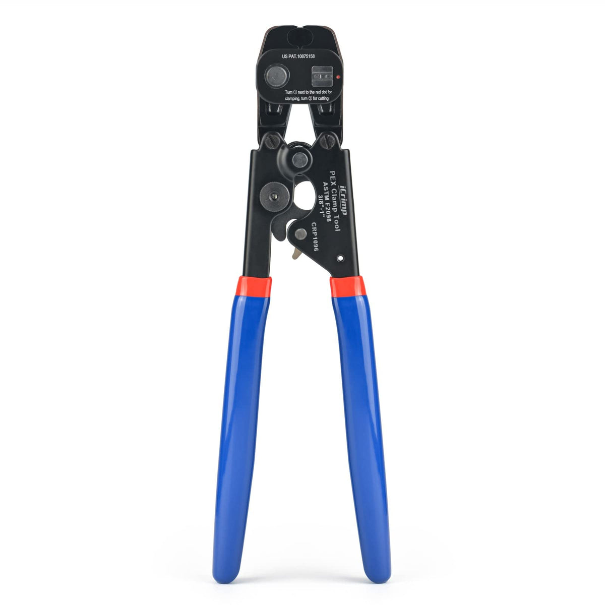 iCRIMP ratchet PEX cinch-remove tool ready for 3/8 to 1-inch clamps.