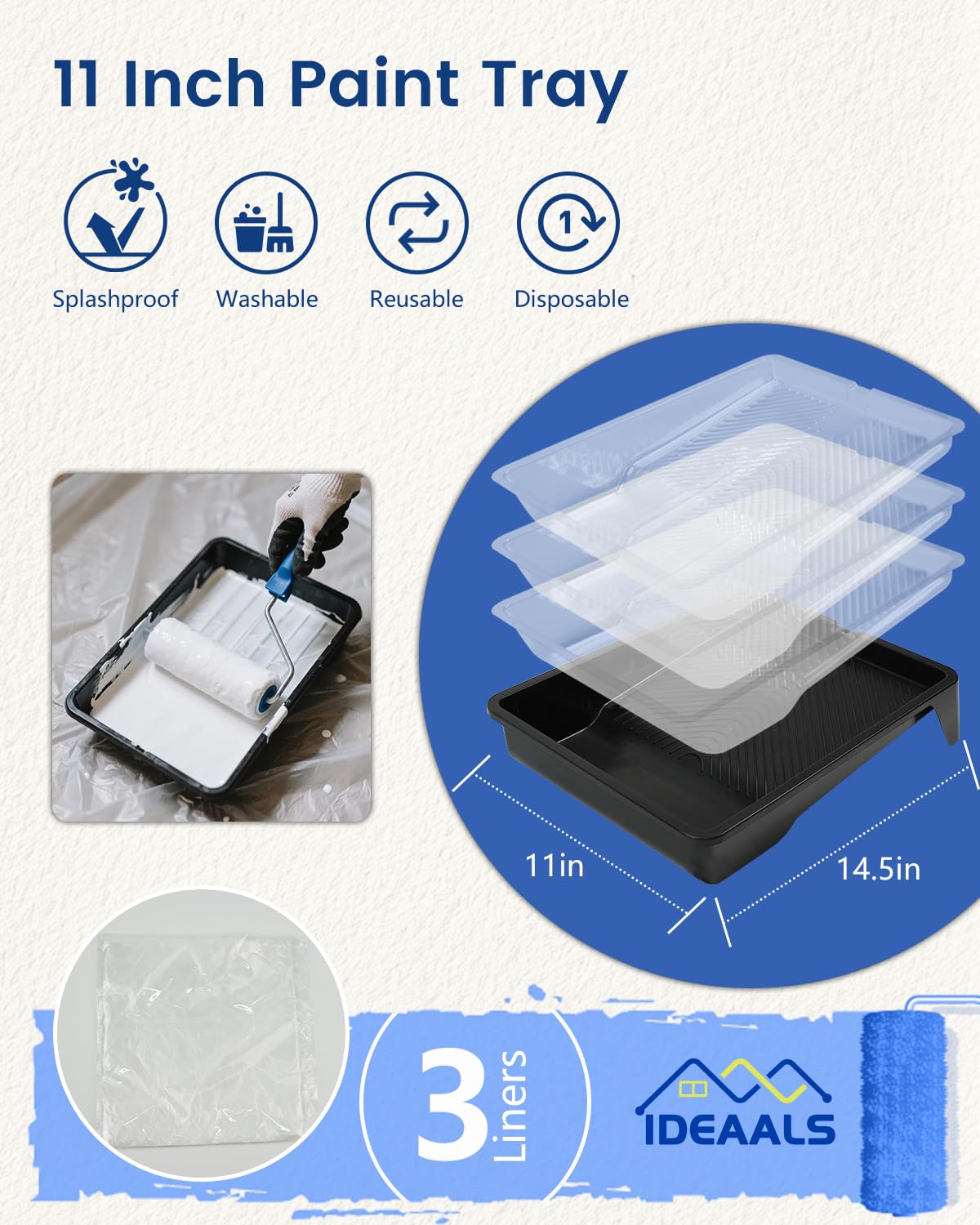 IDEAALS paint tray with liners and serrated edge for even paint distribution