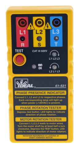 Blue, yellow, and red alligator leads for flexible phase testing