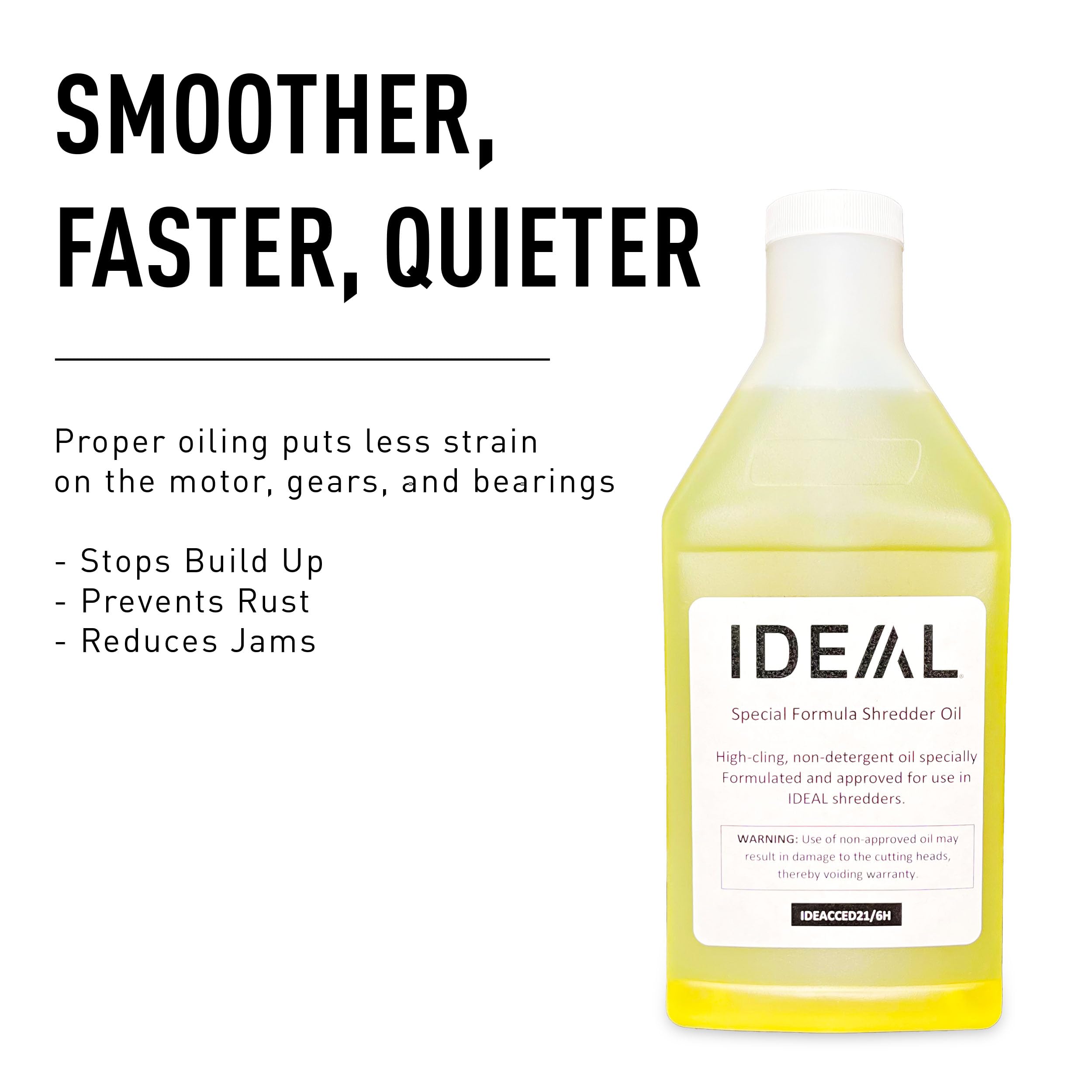 IDEAL Shredder Oil label highlights non-toxic, high-cling formula.
