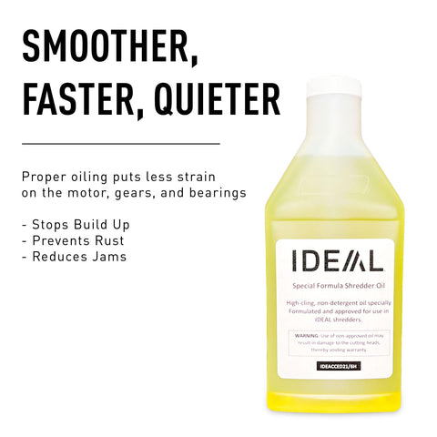 IDEAL Shredder Oil label highlights non-toxic, high-cling formula.