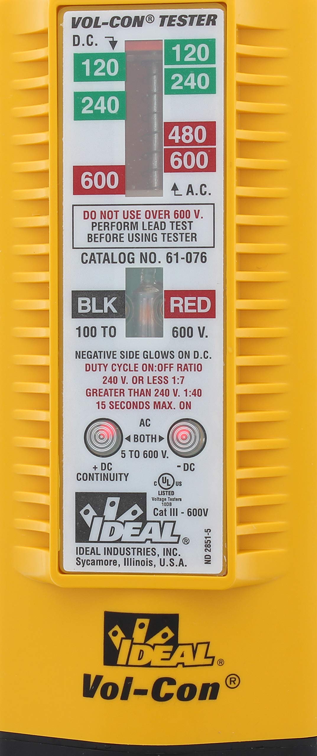 IDEAL Vol-Con tester features shielded probe tips for safer testing