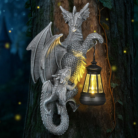 IDEA SHOW dragon-tree-hugger full view, whimsical outdoor dragon statue for garden display
