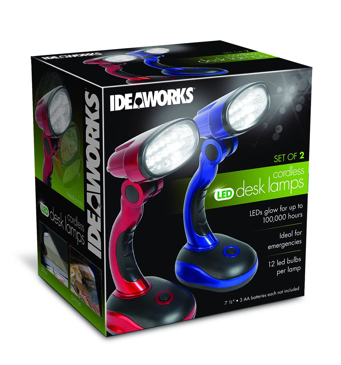 IdeaWorks Jobar LED desk lamp in blue with pivoting head for easy reading.