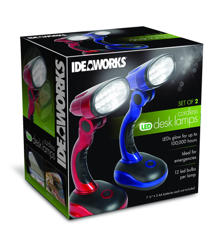IdeaWorks Jobar LED desk lamp in blue with pivoting head for easy reading.