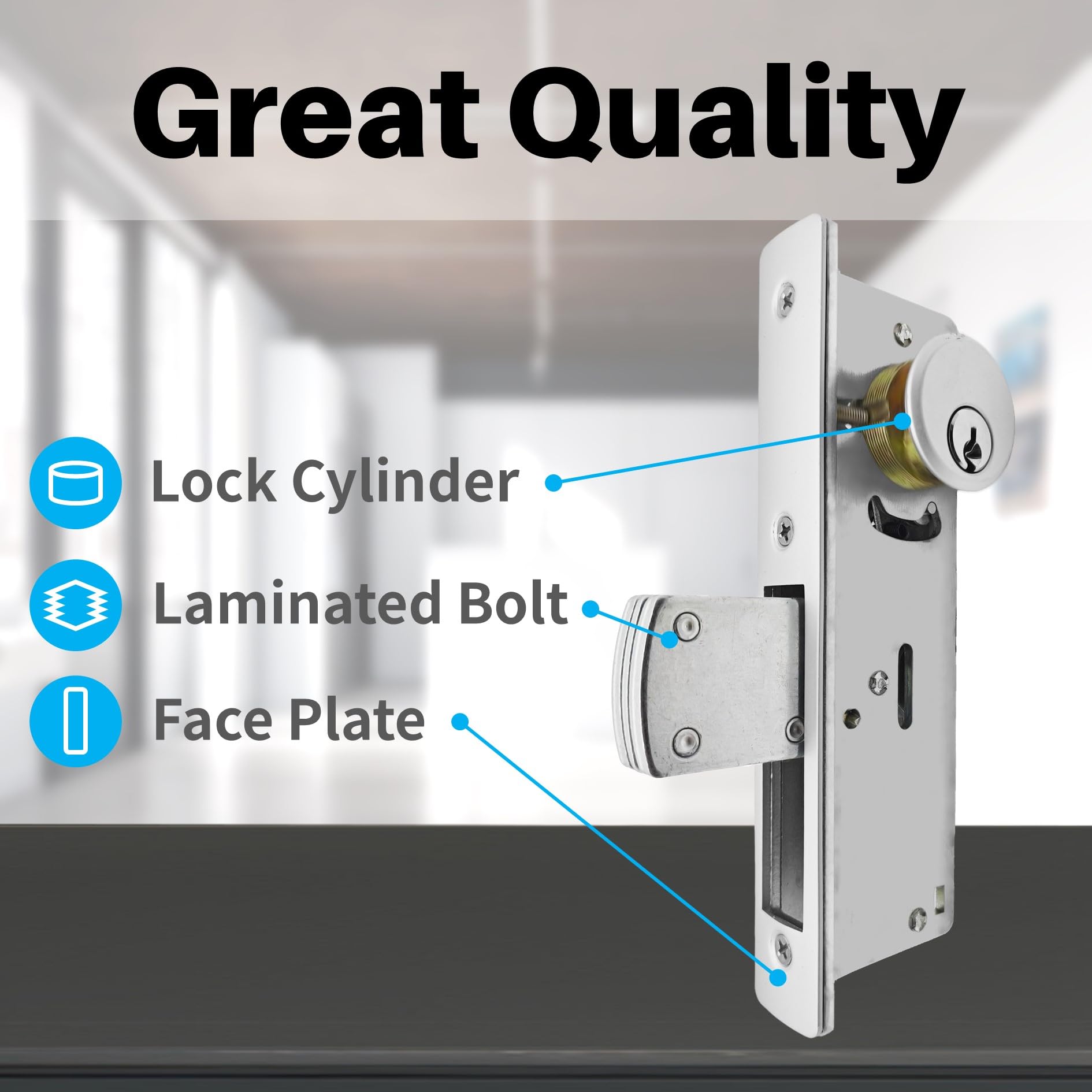 Idelen packaging includes latch, core, gasket, screws, and keys.