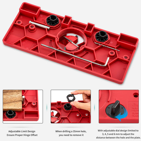 Idong jig attached to face-frame cabinet for reliable hinge alignment.