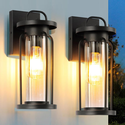 IDPUSEN 2-pack outdoor wall light fixtures illuminate entrances with durable weather-ready design.