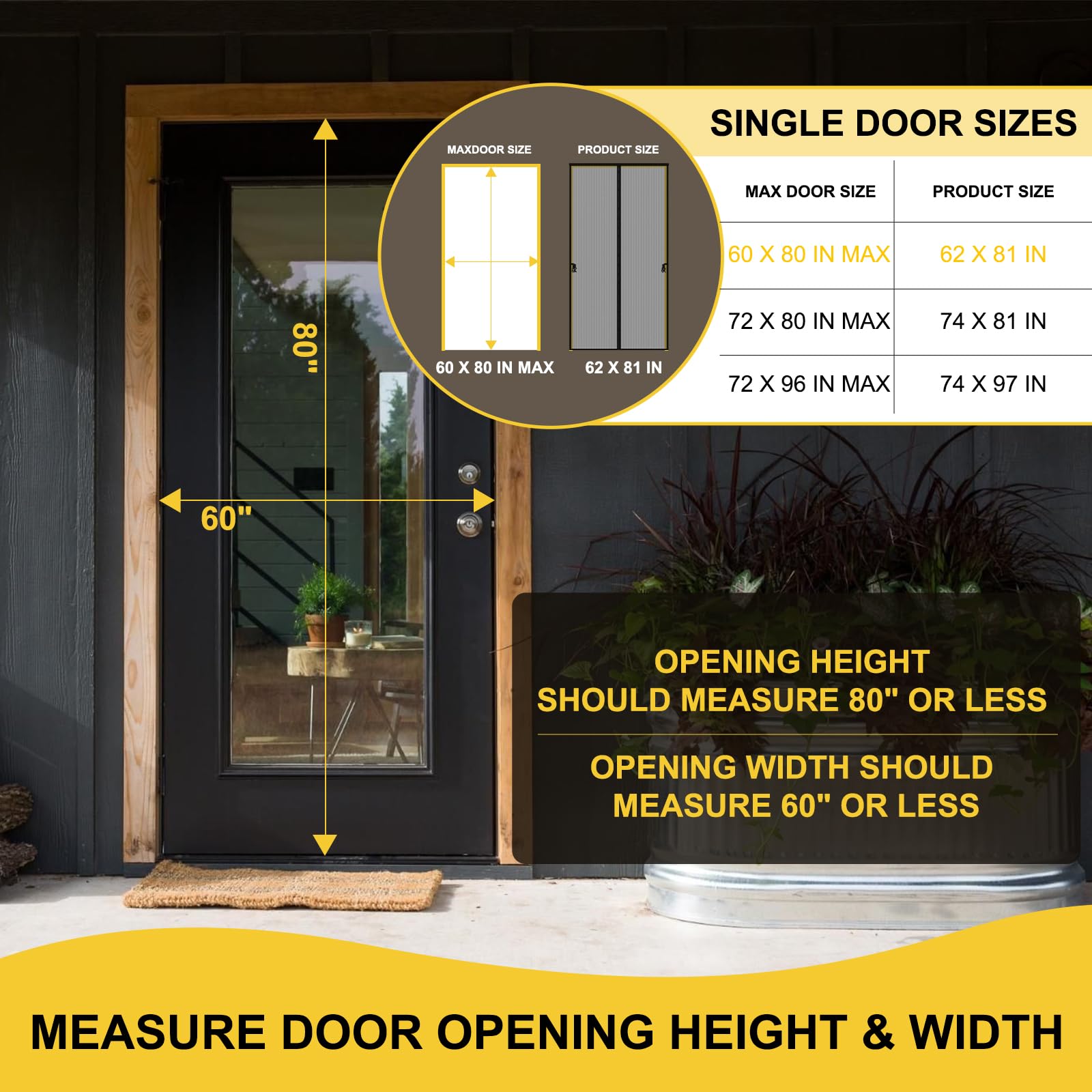 Iduontis fits 60x80 openings for French doors, versatile
