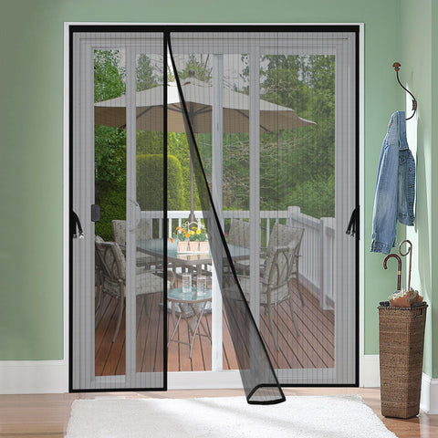 Iduontis magnetic screen door shows left-right opening for hands-free entry