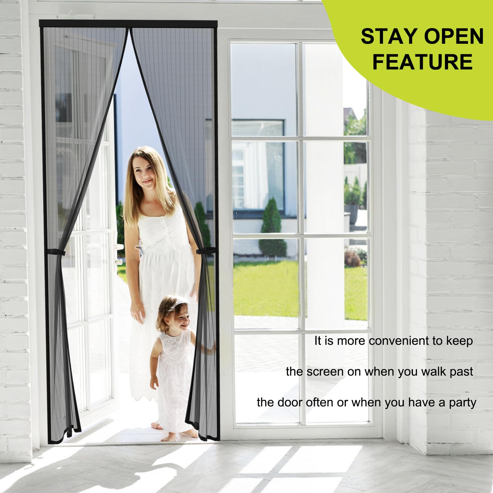 Iduontis magnetic screen door magnetic closure ensures quick self-sealing.