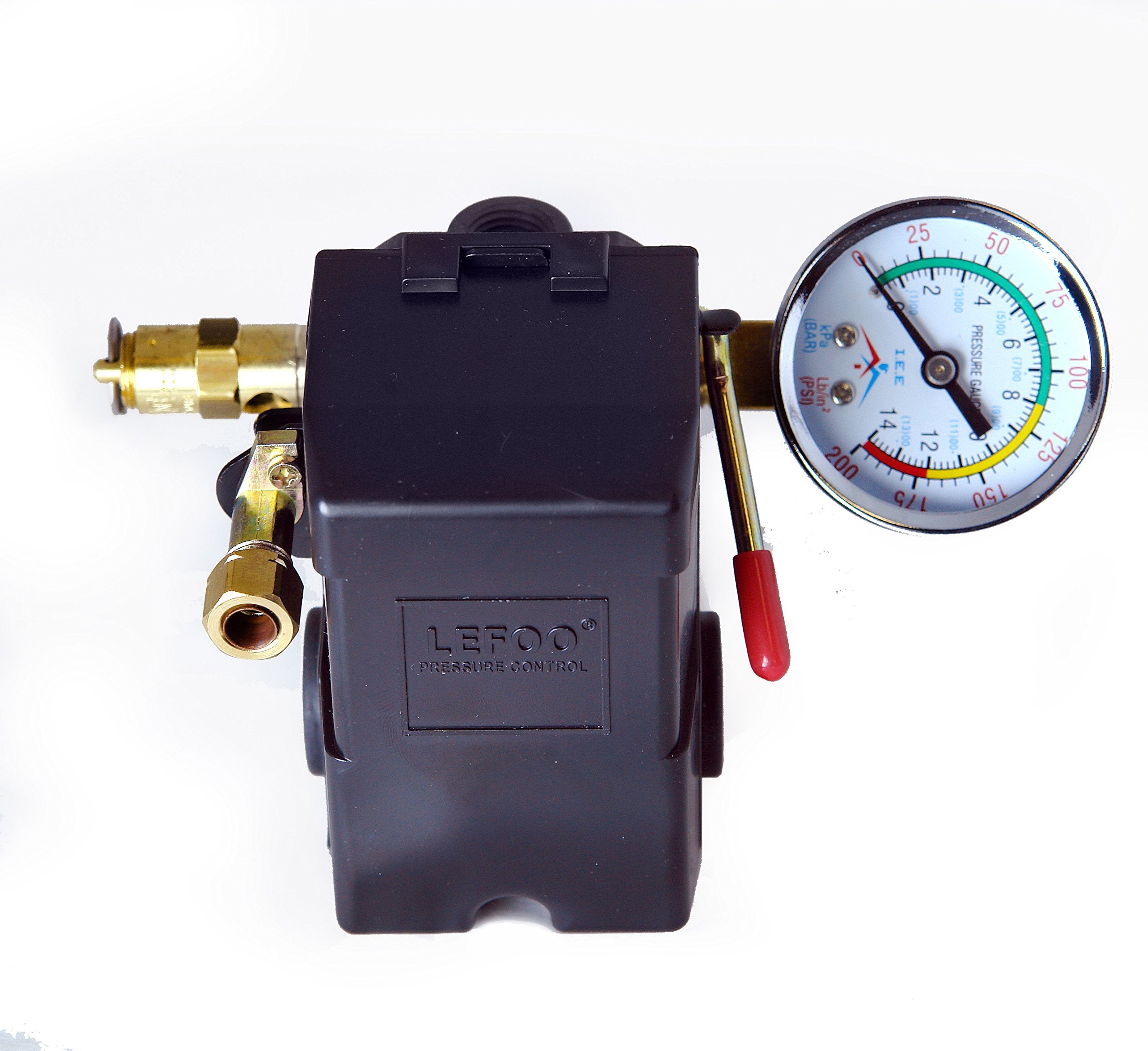 IEE air compressor pressure switch with four ports for versatile connections.
