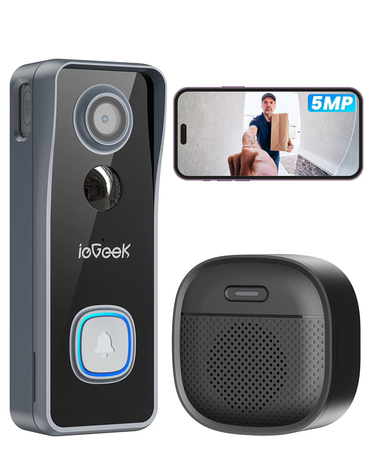 ieGeek 5MP doorbell front view with clear wide-angle capture.