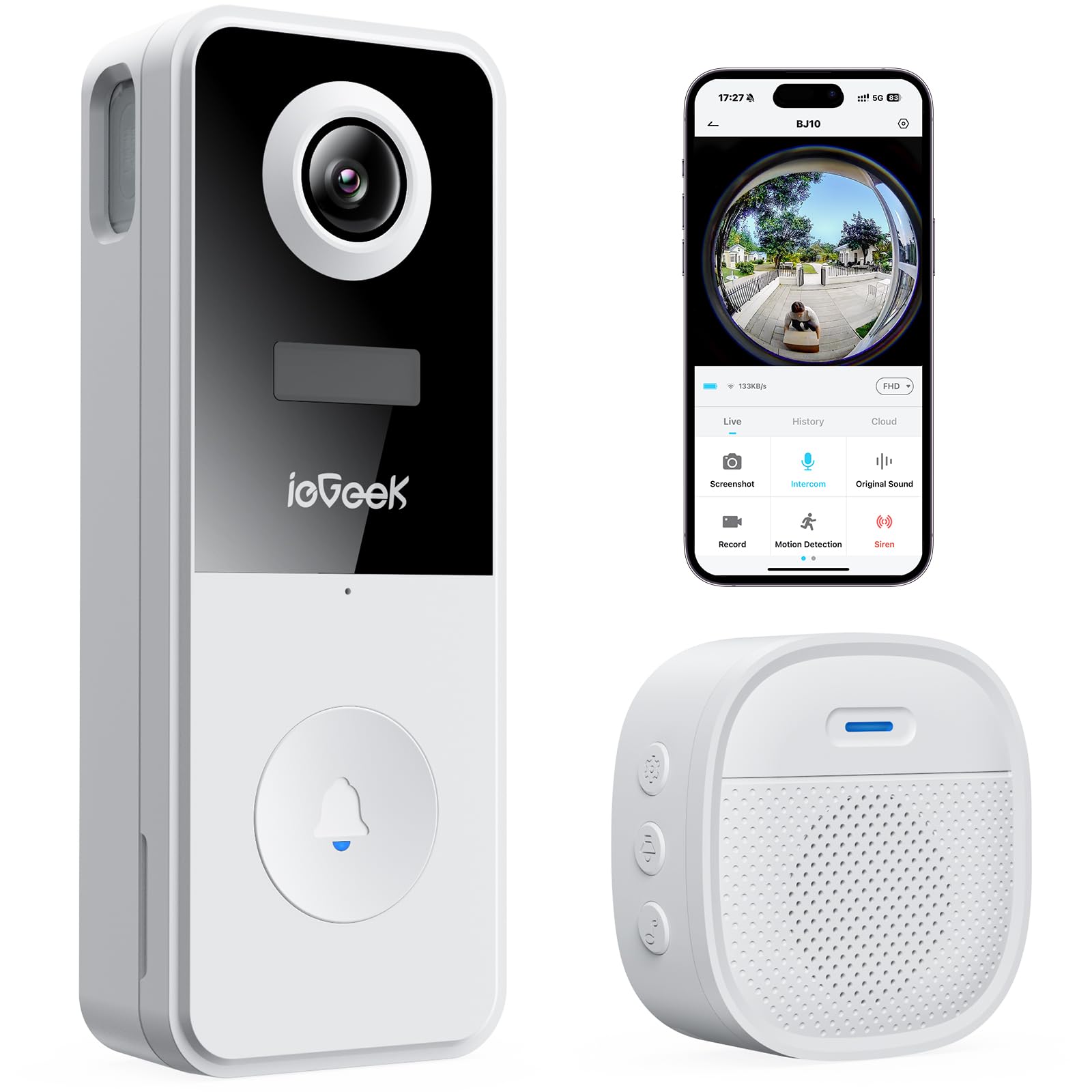 ieGeek Doorbell Camera shows 180° view for full doorway coverage.