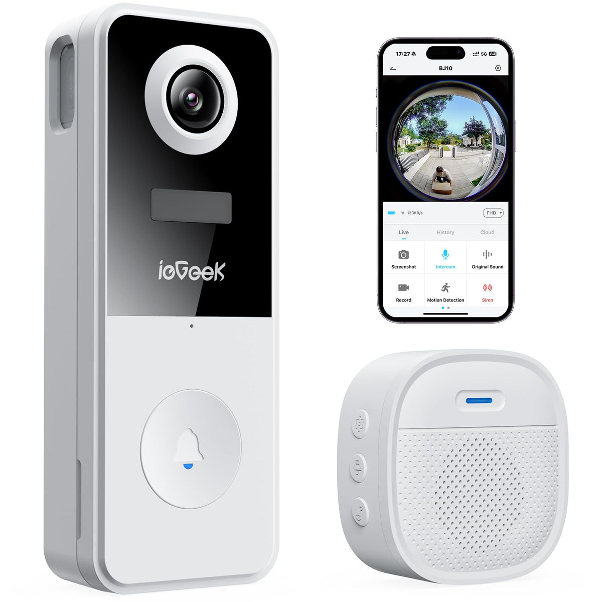 ieGeek Doorbell Camera shows 180° view for full doorway coverage.