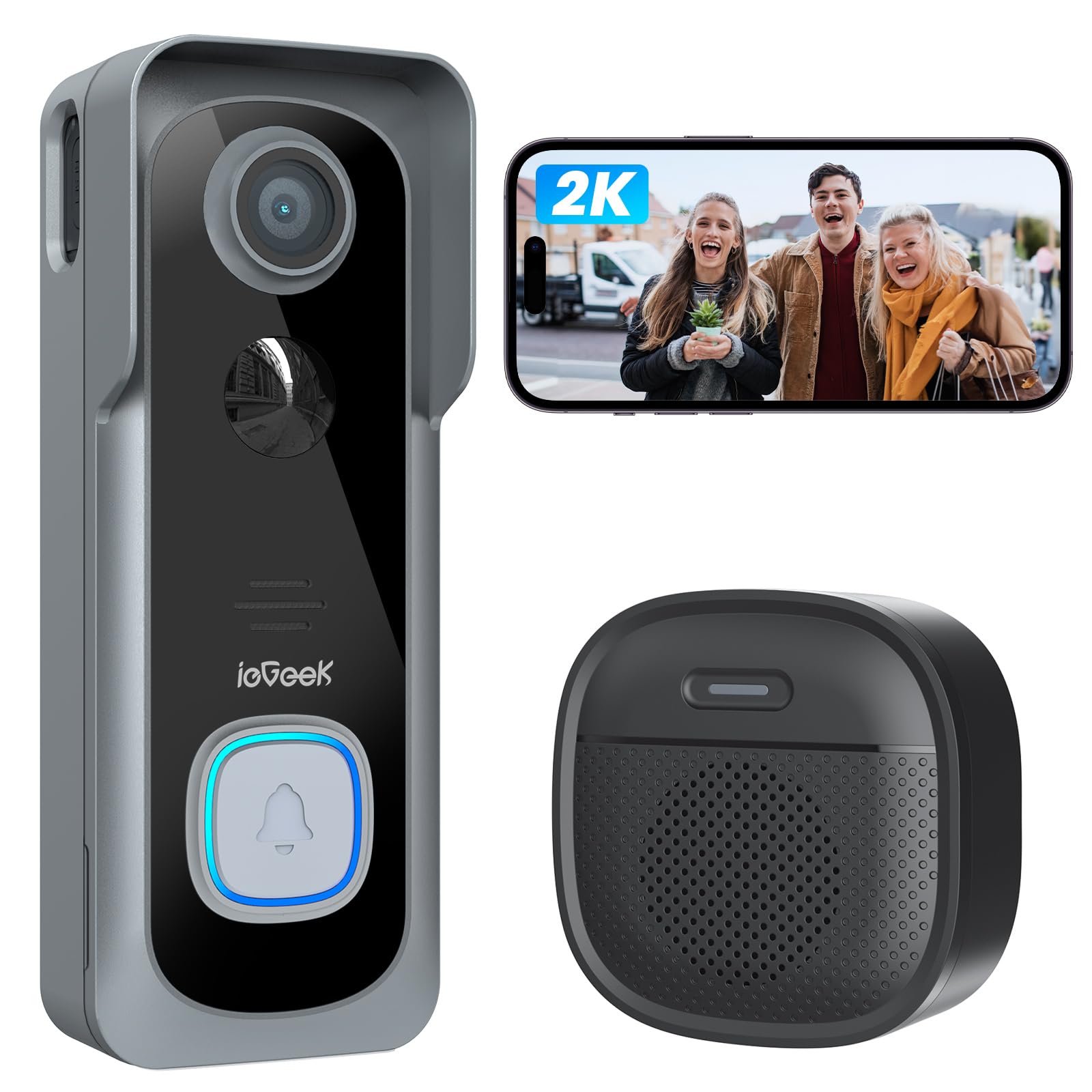 ieGeek doorbell camera with 2K wide-angle view captures visitors at the doorstep