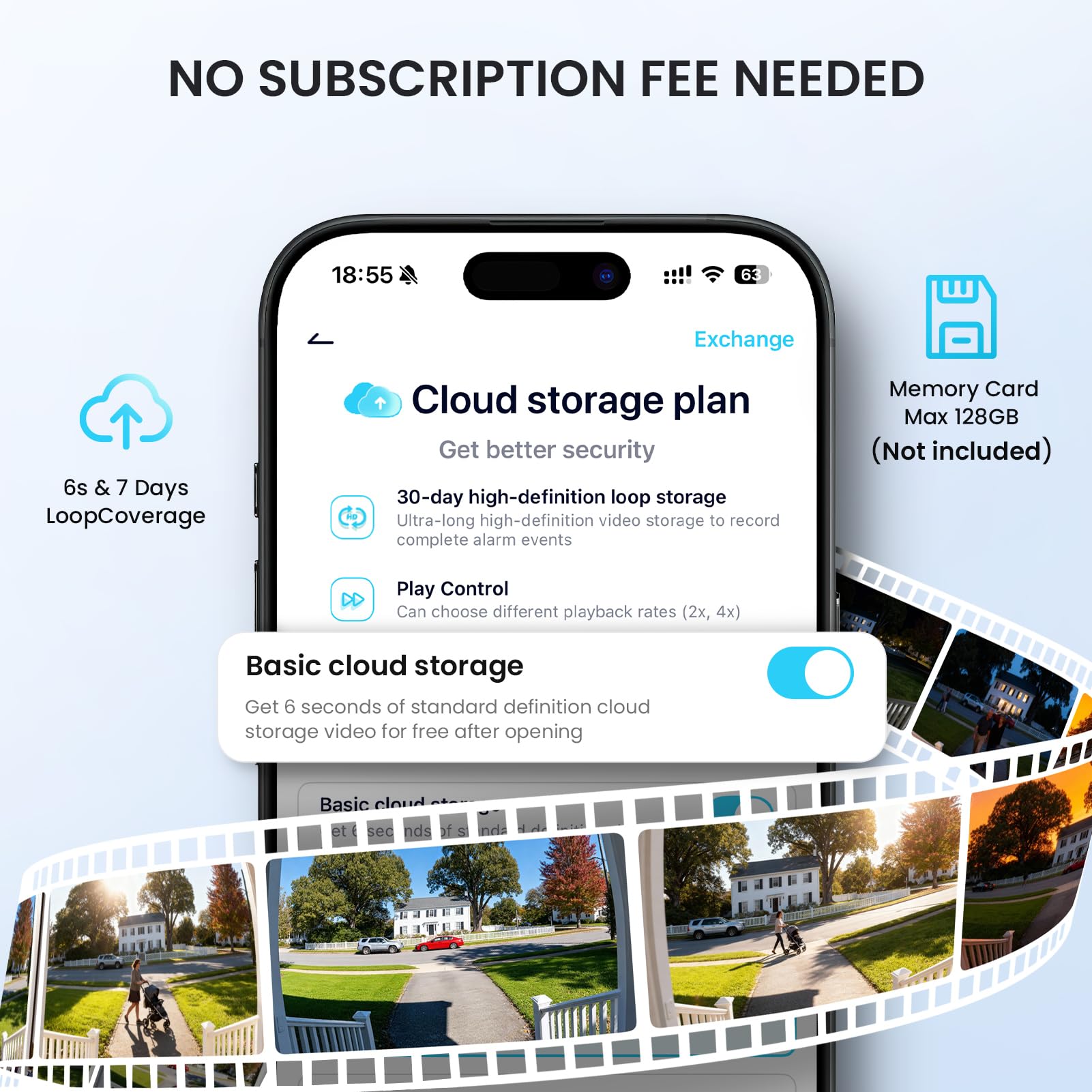 ieGeek free cloud storage ensures continuous access to footage.