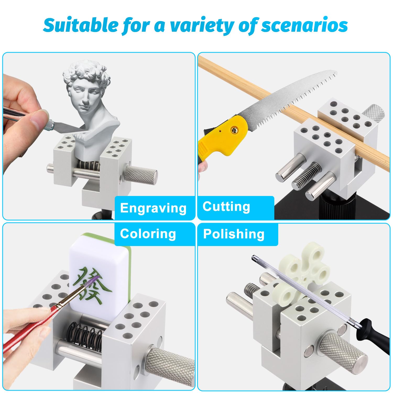 Iesooy mini vise kit includes base and rods for DIY projects.