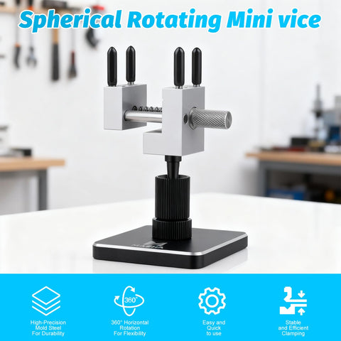 Iesooy mini vise tilted at 90 degrees for flexible angles.