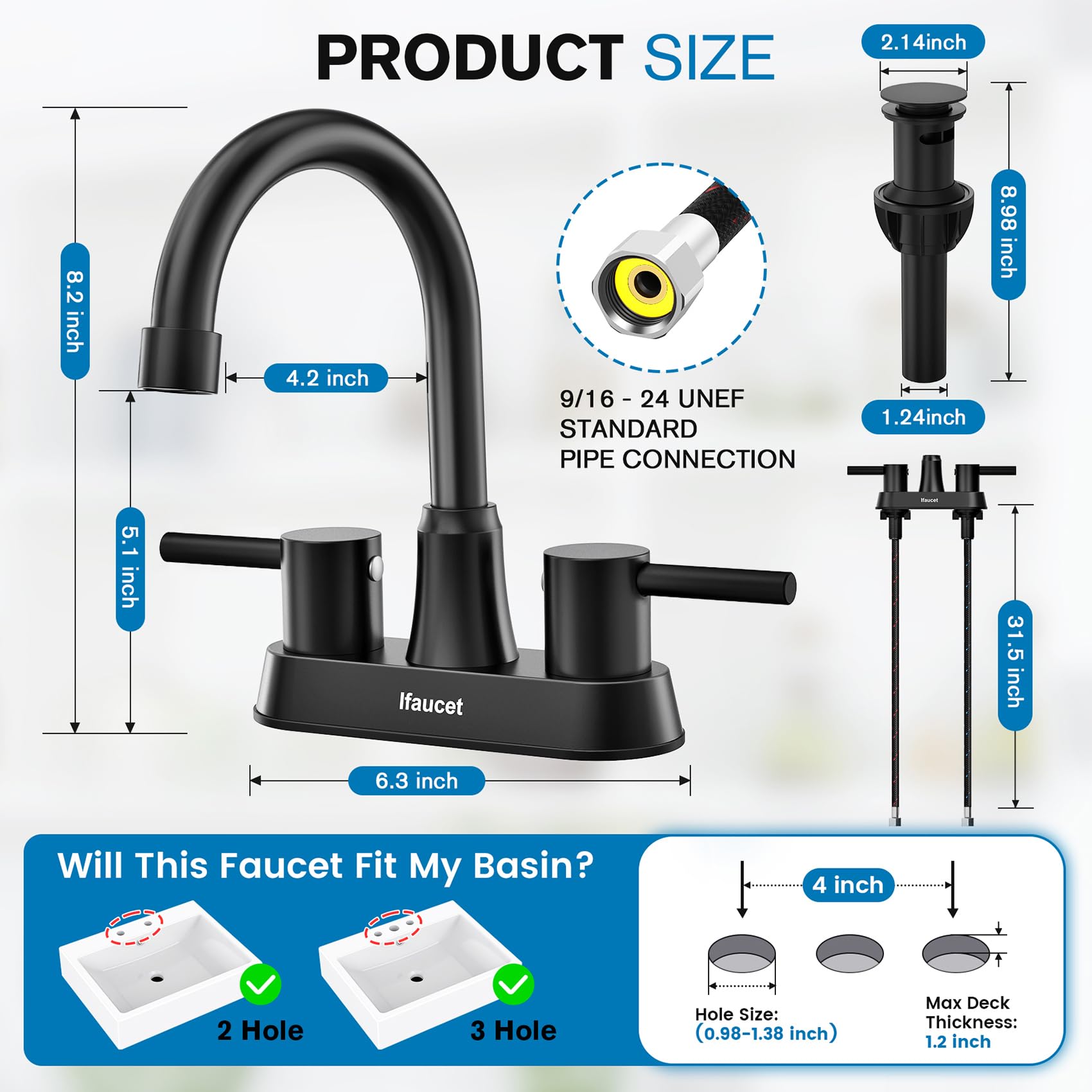 Ifaucet 4-inch centerset faucet fits compact sinks with simple mounting.