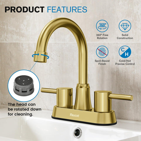 Ifaucet brushed gold faucet with copper pop-up drain for reliable drainage