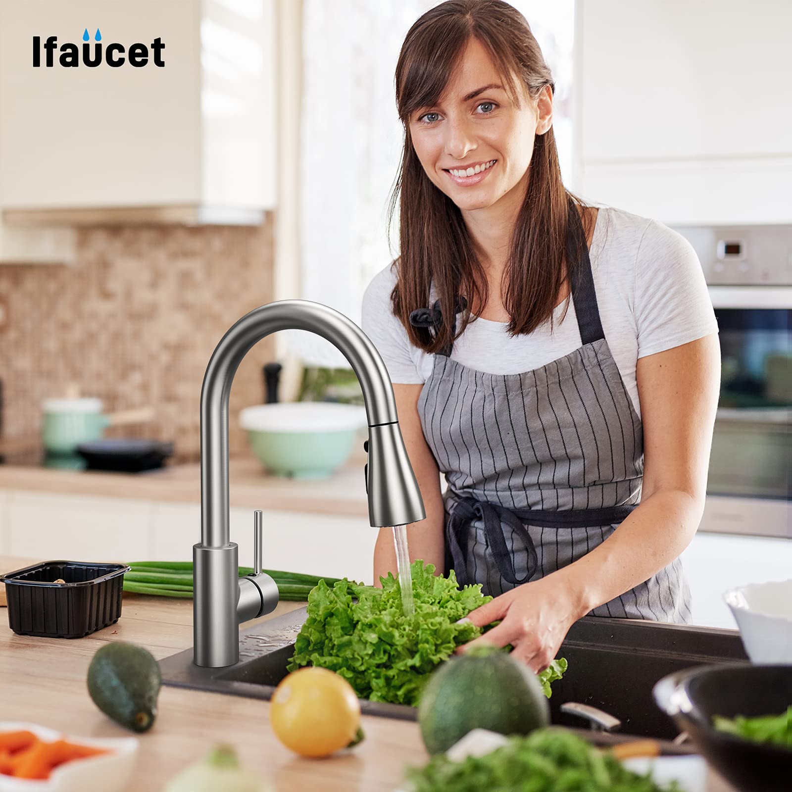 Ifaucet brushed nickel finish resists rust and keeps daily kitchen use looking fresh.