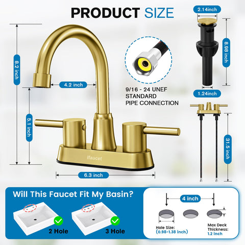 Ifaucet gold brushed 2-handle centerset faucet for smooth daily use