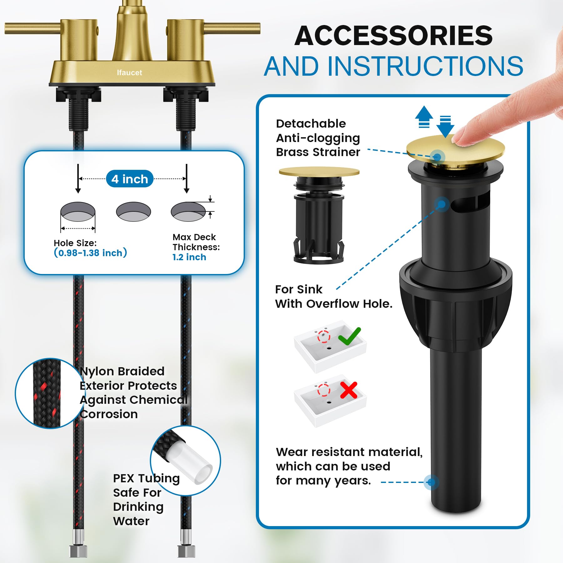 Ifaucet lead-free design with stainless steel hoses for safe installation