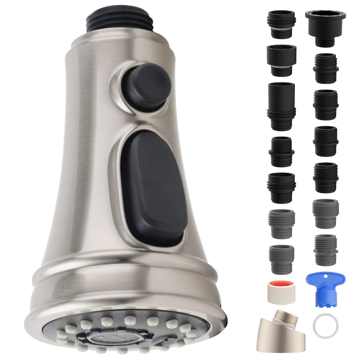 iFealClear universal kitchen sprayer head with 15 adapters for easy compatibility and swift replacement.
