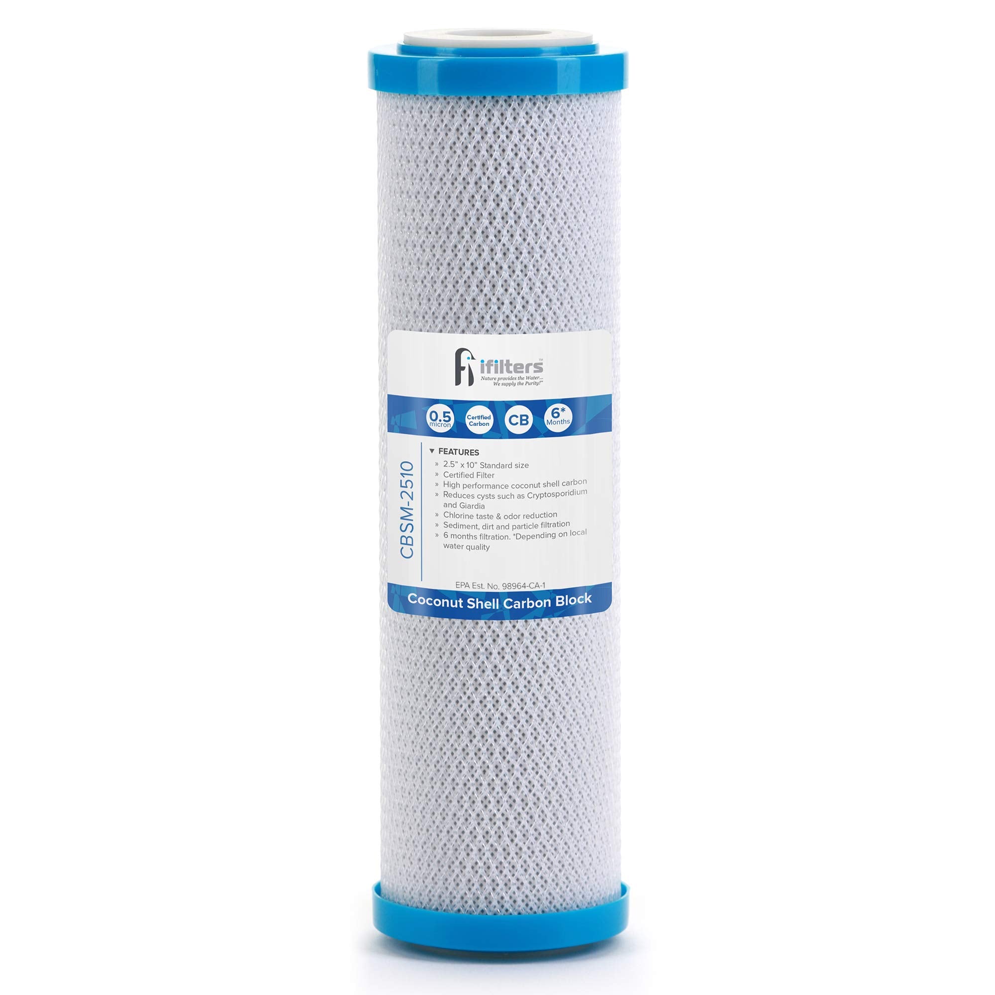 iFilters 0.5-micron carbon block close-up improves water clarity