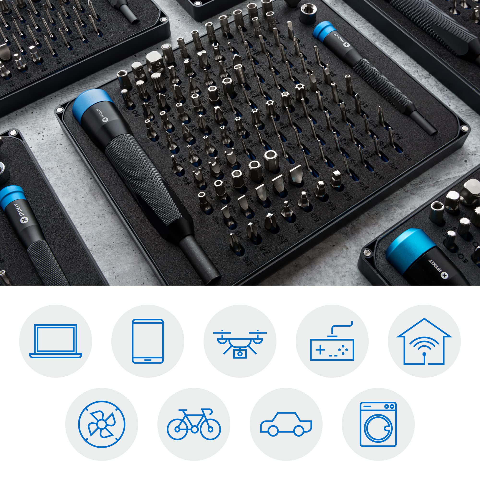 ifixit manta driver kit 112-bit collection covers Phillips, Torx, Hex, and more.