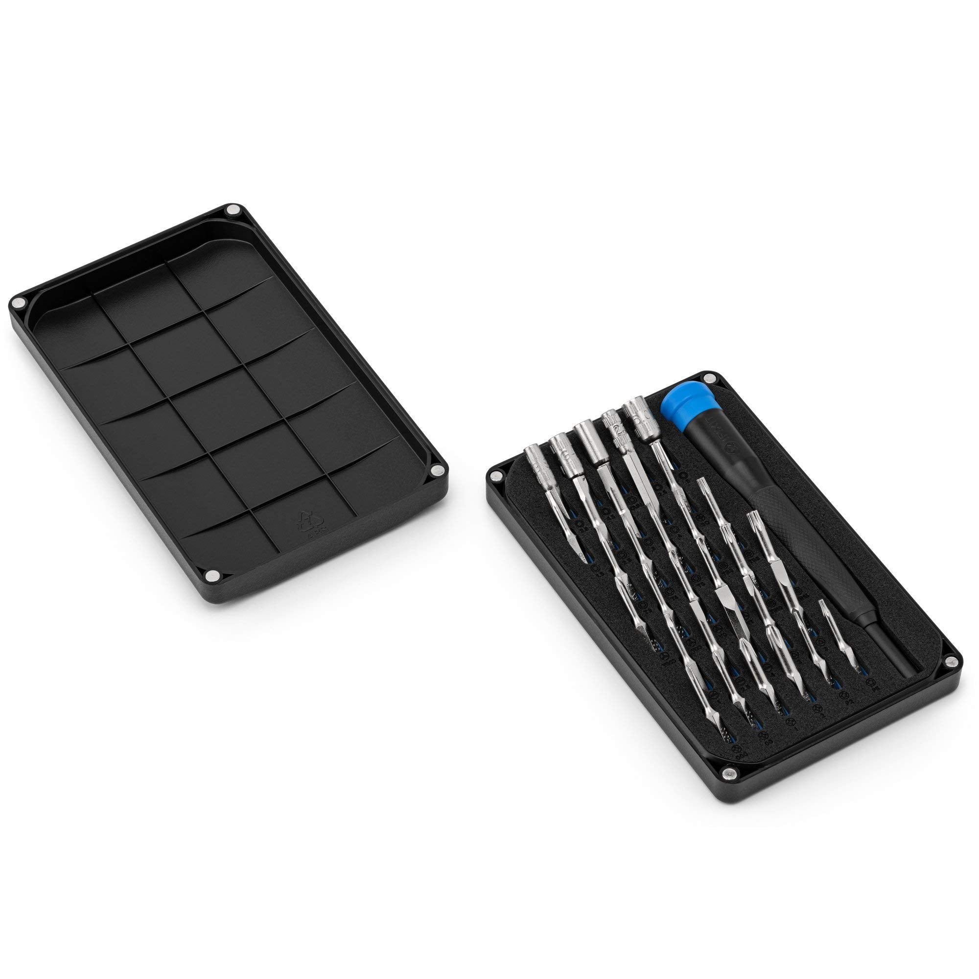 ifixit Moray driver kit with magnetic lid for durable, snag-free storage.